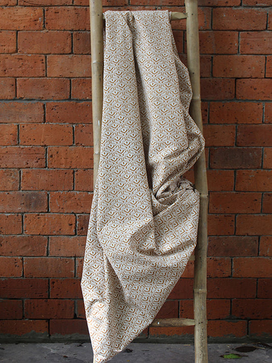 Fabric Cotton Blend Block Printed Beige Brown 54"