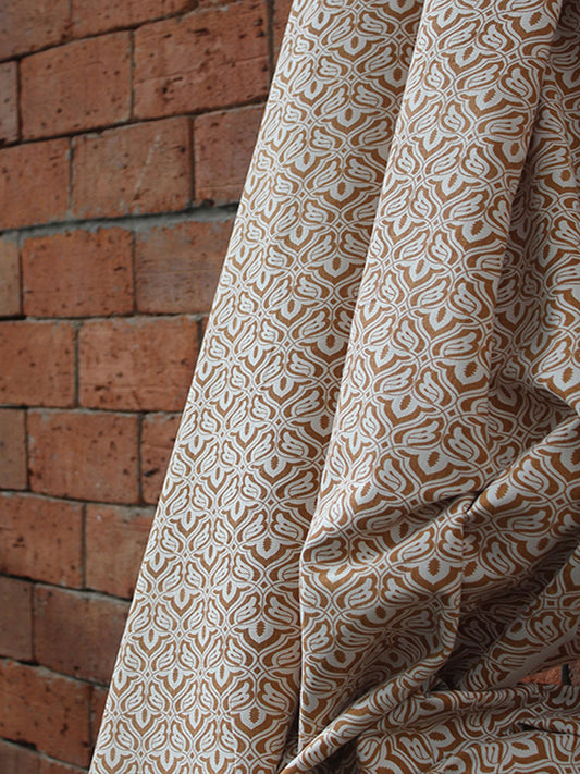 Fabric Cotton Blend Block Printed Beige Brown 54"