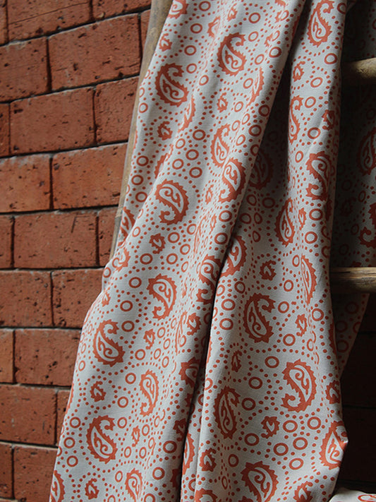 Fabric Cotton Blend Block Printed Beige Orange 54"