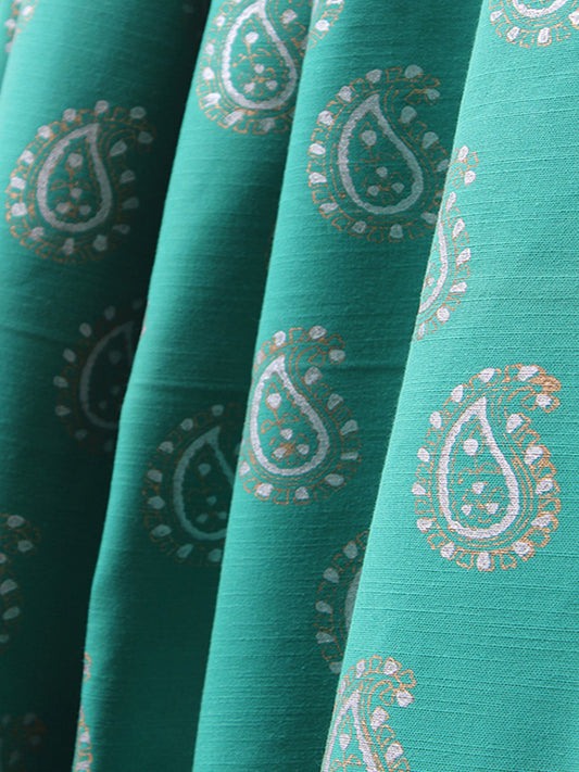Fabric Cotton Blend Block Printed Green 54"