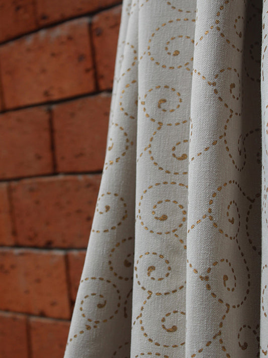 Fabric Cotton Blend Block Printed Beige Gold 54"