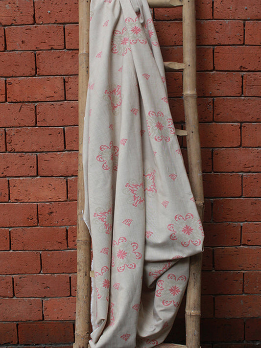 Fabric Cotton Blend Screen Printed Beige Pink 54"