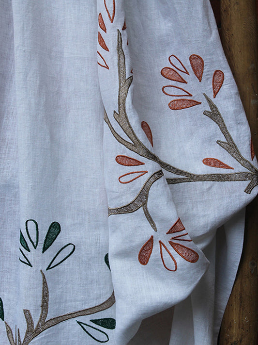 Fabric Cotton Linen  Embroidered Off White 52"