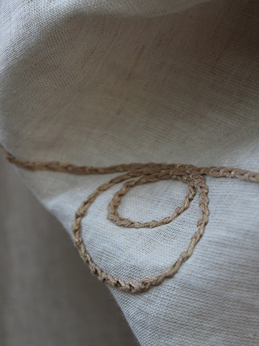 Fabric Cotton Linen  Hand embroidered Off White 52"