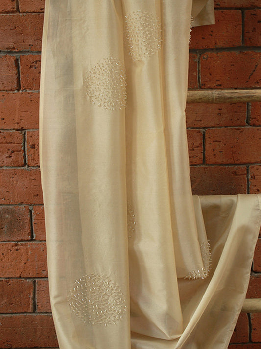 Fabric Silk Hand Embroidered Golden 52"