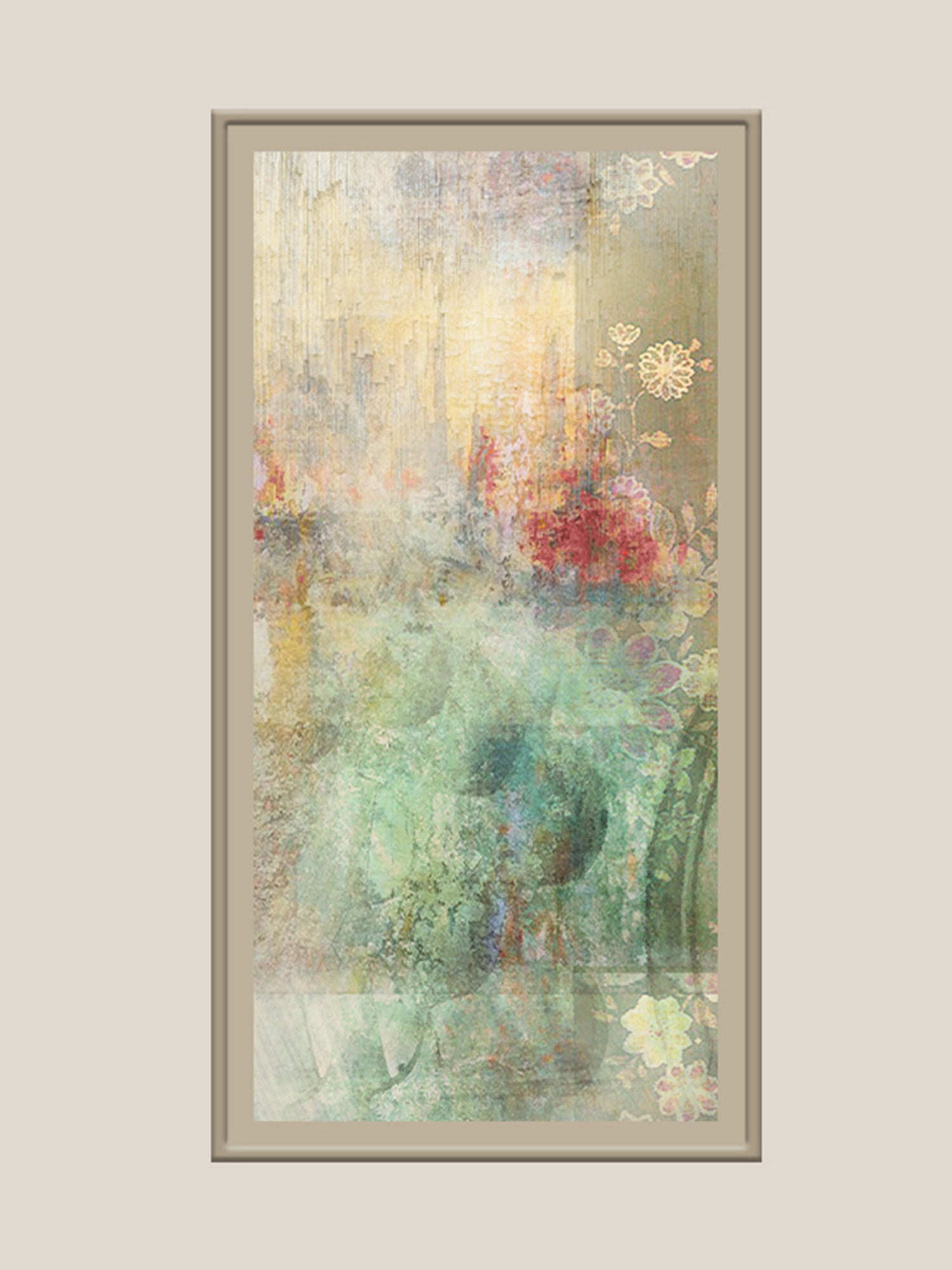 Beautiful Printed Abstract Wall Art with Hand Embroidery 24" X 48"