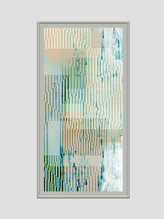 Cool Blue Abstract Contemporary Printed Wall Art with Hand Embroidery 24" X 48"