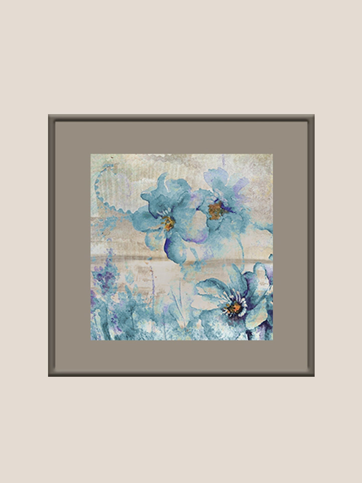 Aqua Floral Printed and Hand Embroidered Wall Art 16" X 16"