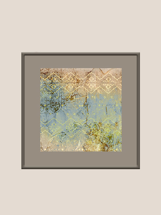 Abstract Floral Aqua Printed and Hand Embroidered Wall Art 16" X 16"