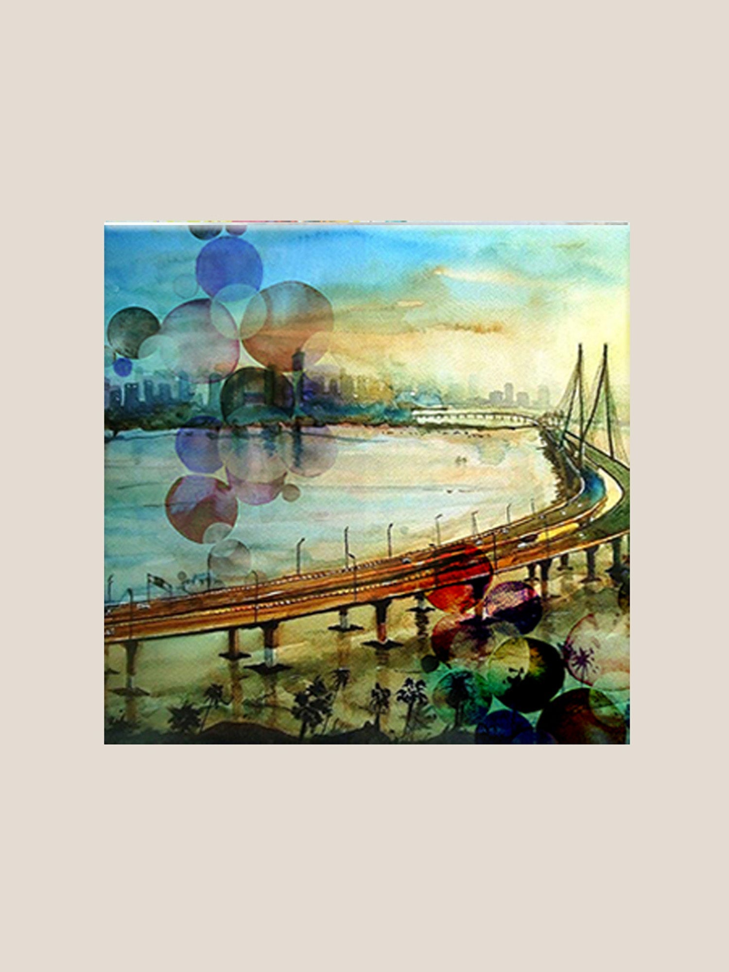 Bombay Sealink Printed and Hand Embroidered Wall Art 16" X 16"