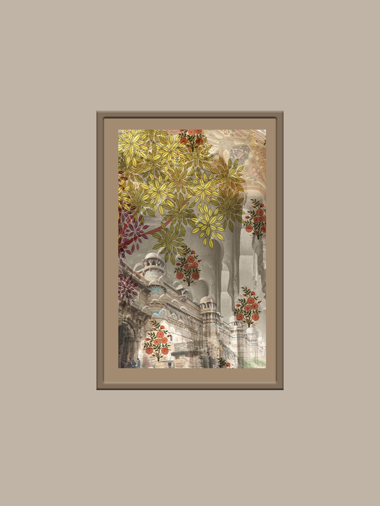 Indian Architecture Brown Printed Wall Art 24" X 48"