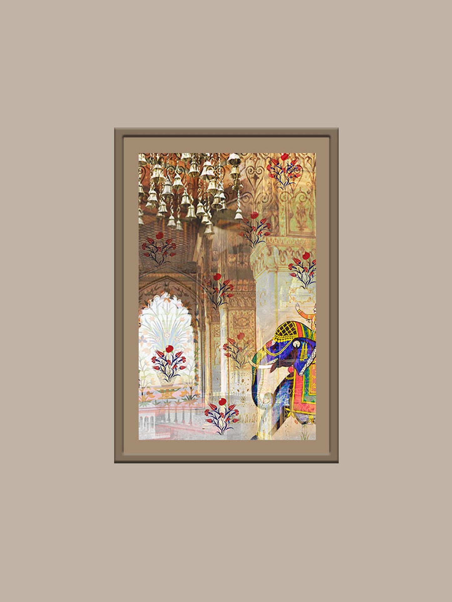 Ethnic Motifs Brown Printed and Hand Embroidered Wall Art 24" X 48"
