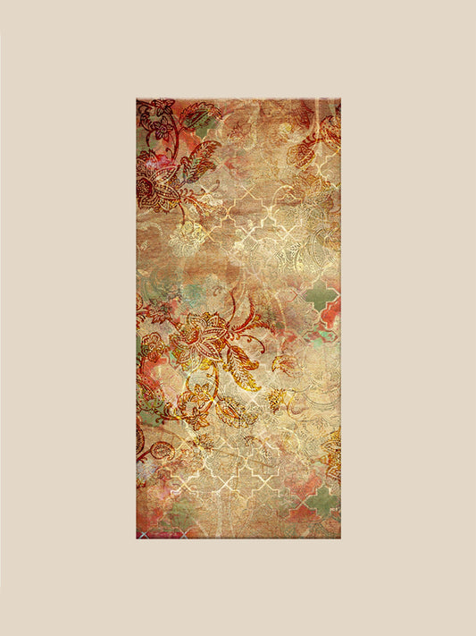 Deep Vermilion Fusion Printed Hand Embroidered Wall Art 24" X 48"