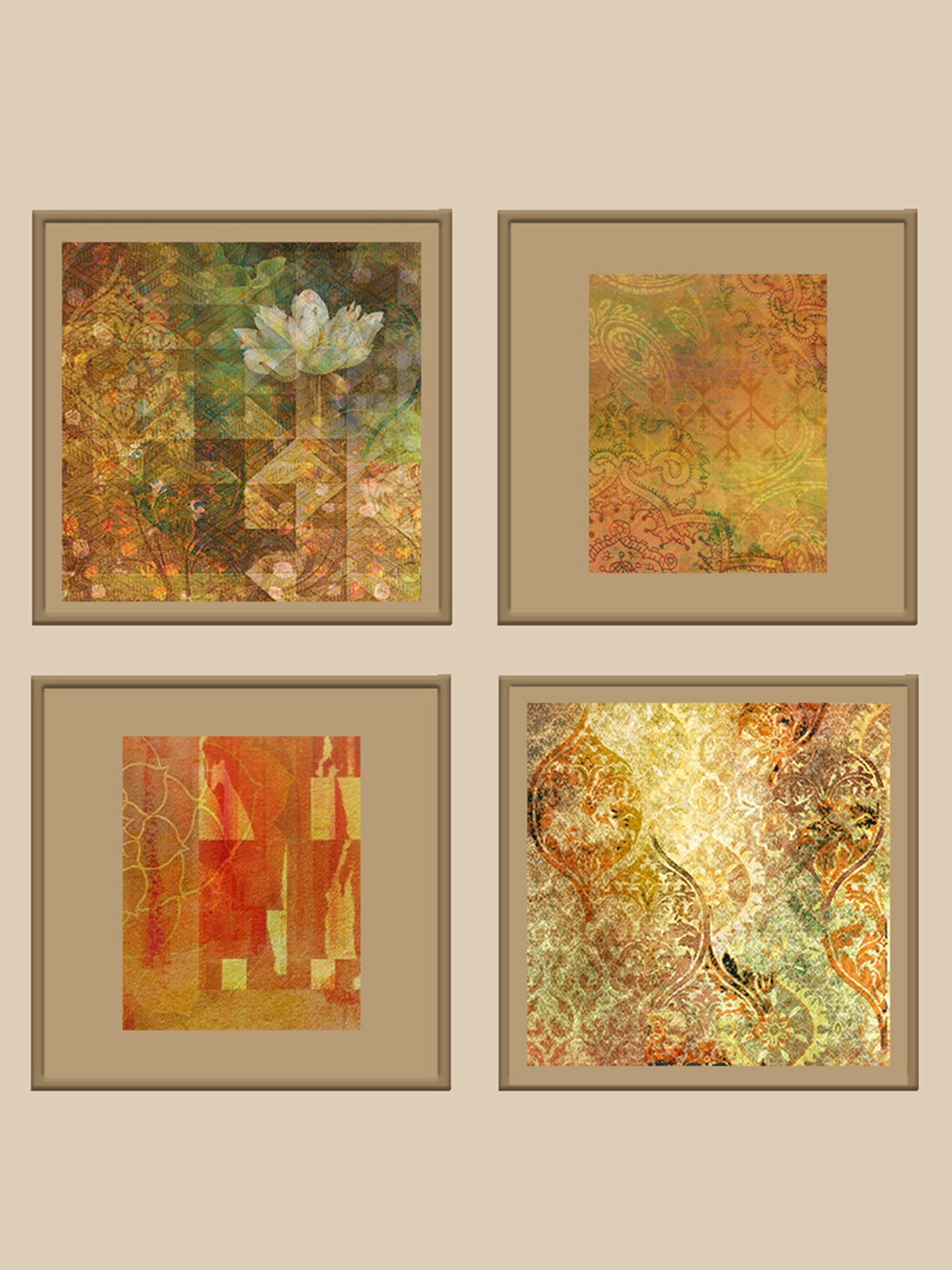 Wall Art Cluster Canvas Orange Blossoms - 16" X 16"