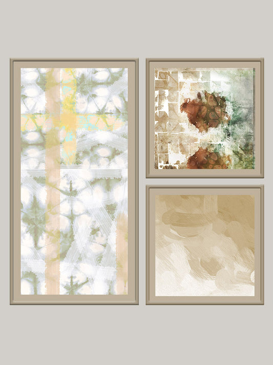 Wall Art Cluster Canvas Candid Creams Highlighted with hand embroidery - 24"X 48"; 24"X 24"; 24"X 24"