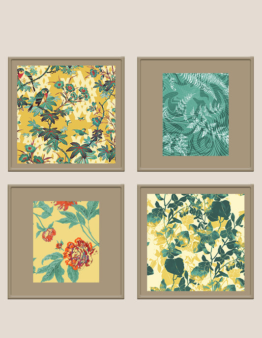 Wall Art Cluster Canvas Mixed Tone Florals Highlighted with hand embroidery - 16" X 16"