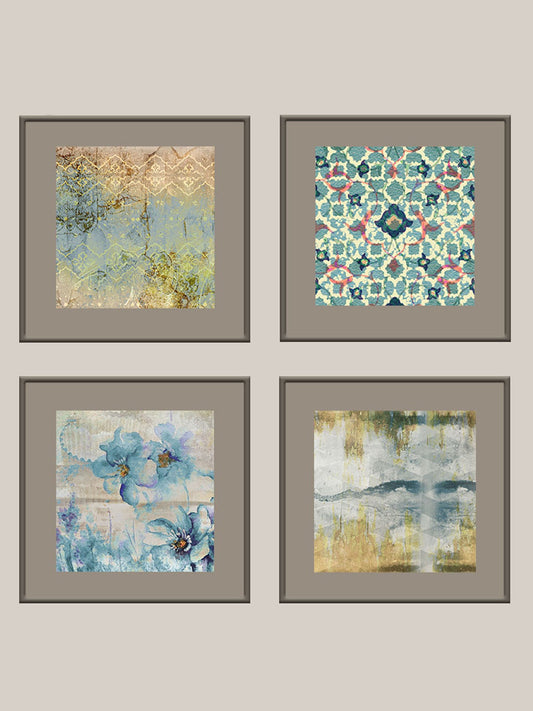 Wall Art Cluster Canvas Free Flowing Florals Highlighted with hand embroidery - 16" X 16"