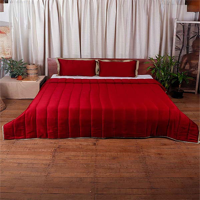 Quilt with 2 Pillow Shams Cotton Reversible Red and Green - (90" X 108" ; Pillow - 17" X 27")