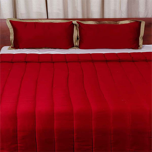 Quilt with 2 Pillow Shams Cotton Reversible Red and Green - (90" X 108" ; Pillow - 17" X 27")