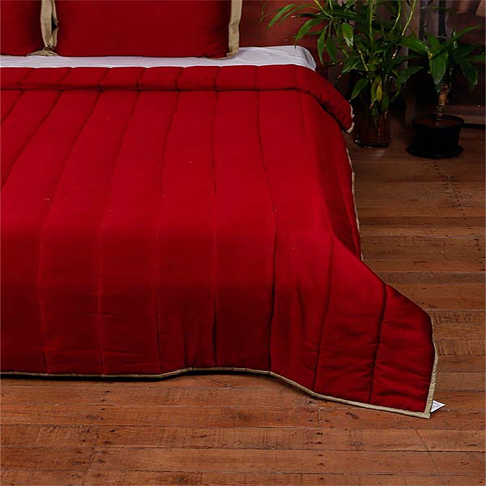 Quilt with 2 Pillow Shams Cotton Reversible Red and Green - (90" X 108" ; Pillow - 17" X 27")