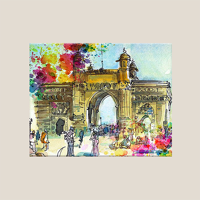 Wall Art Cluster Canvas Reflections of Bombay Highlighted with hand embroidery - 16" X 16"
