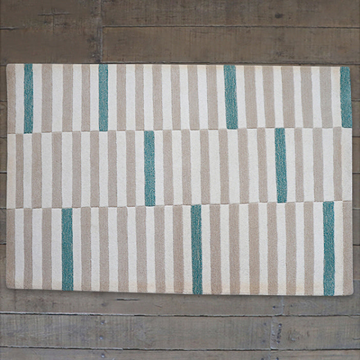 Carpet Hand Tufted 100% Woollen Beige And Brown And Turquoise Geometric Pattern - 4ft X 6ft