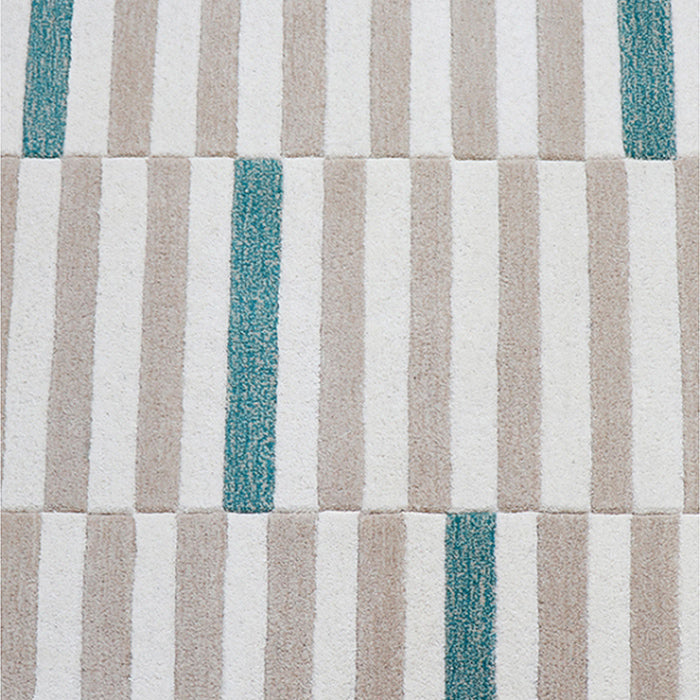 Carpet Hand Tufted 100% Woollen Beige And Brown And Turquoise Geometric Pattern - 4ft X 6ft