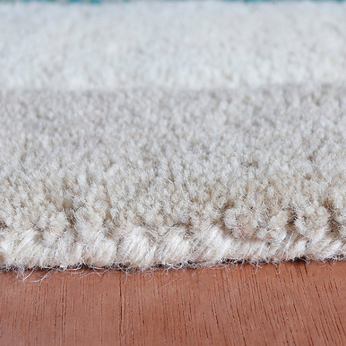 Carpet Hand Tufted 100% Woollen Beige And Brown And Turquoise Geometric Pattern - 4ft X 6ft