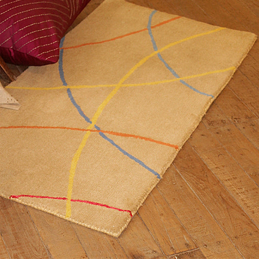 Carpet Hand Tufted 100% Woollen Beige Abstract - 2ft X 4ft